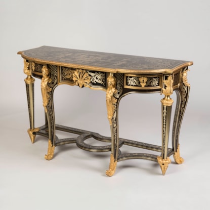 A Louis XIV Style Brass-Inlaid Marquetry Console Table After the design by André-Charles Boulle